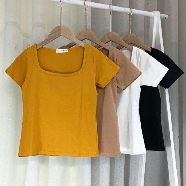 Áo thun nữ cổ vuông hàng mát mịn đẹp