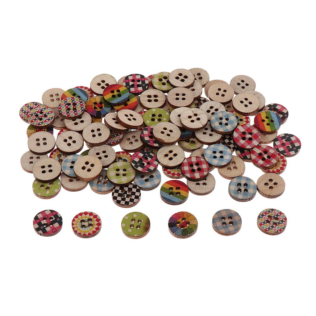 100 Chiếc In Hình Nút Gỗ 4 Lỗ Flatback Nút Kèm Áo
