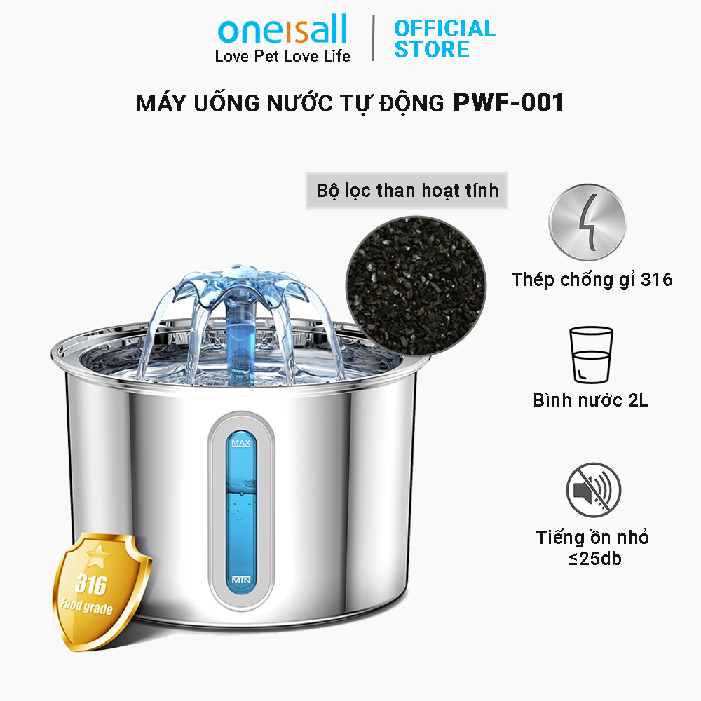 Máy lọc nước tự động Oneisall PWF 001 cho thú cưng uống nước, Phiên bản nâng cấp mới nhất - Hàng chính hãng