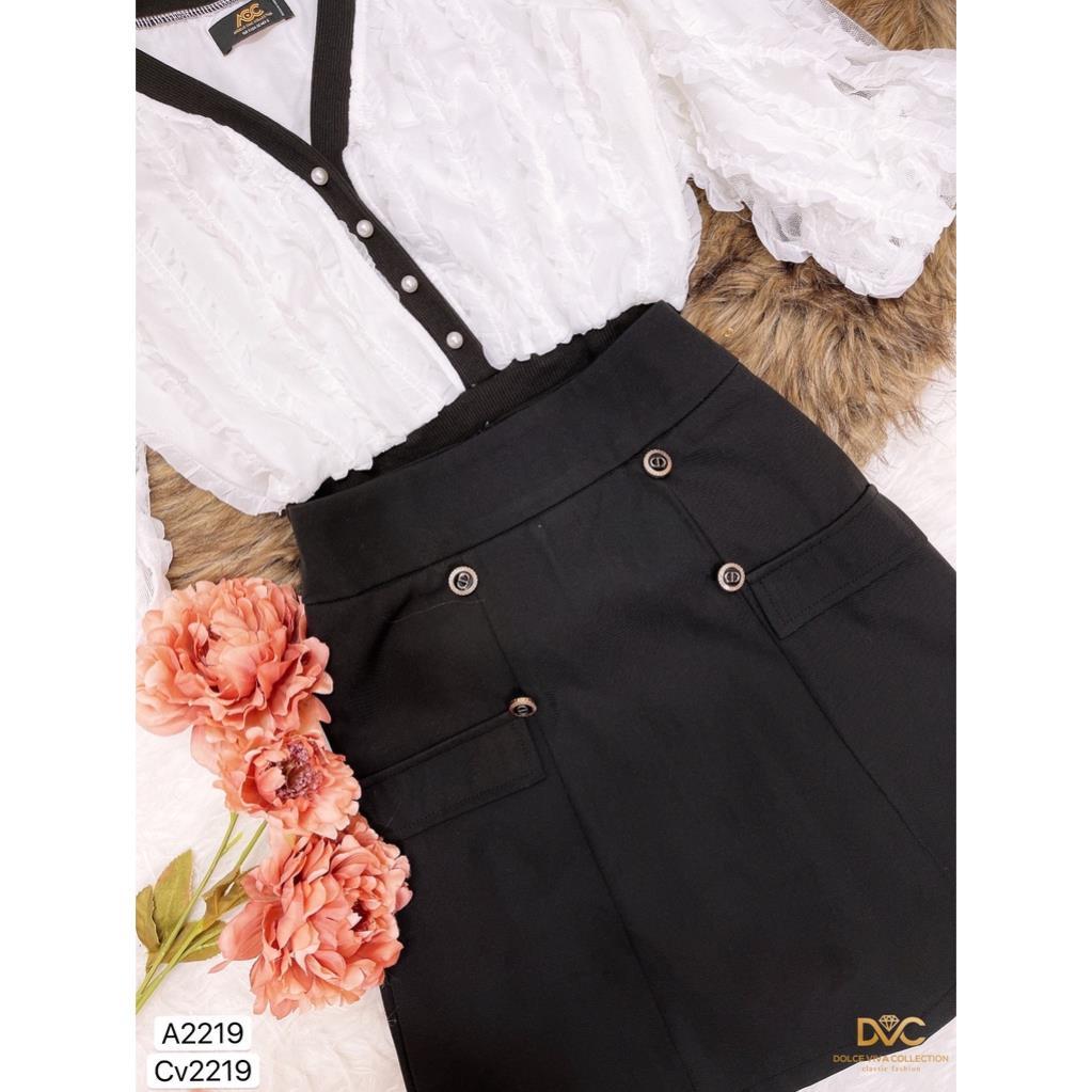 Set Áo trắng viền đen mix chân váy S2219 - DOLCE VIVA COLLECTION
