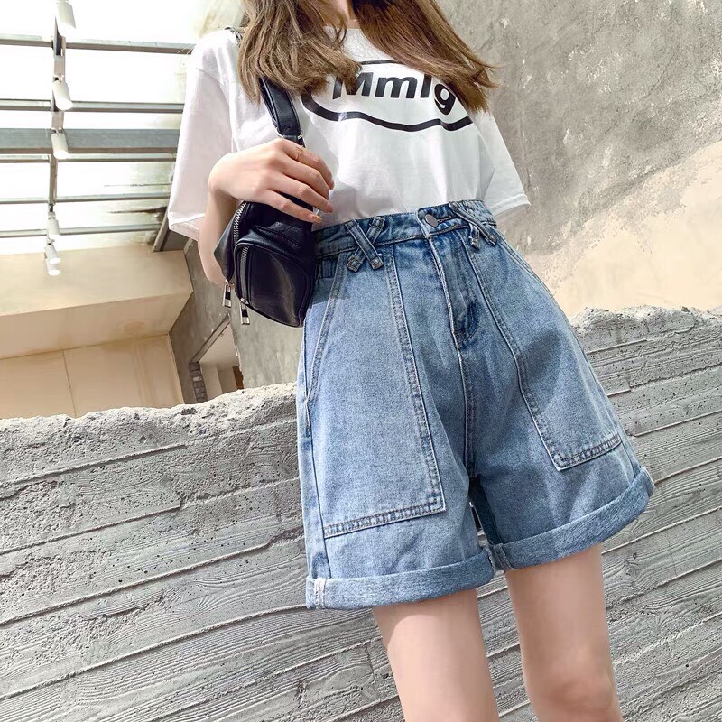 Quần Short Jeans Nữ Lưng Cao Phối Túi - 278