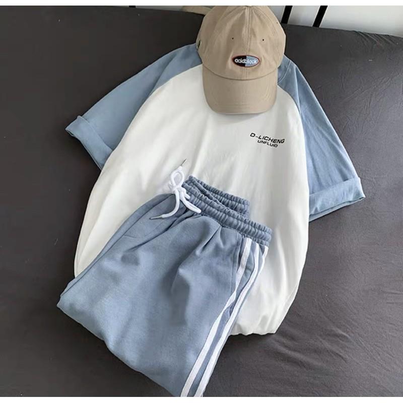 Bộ Đùi cotton tay lỡ Unisex . Bộ Phối zalang Quần 3 sọc đùi