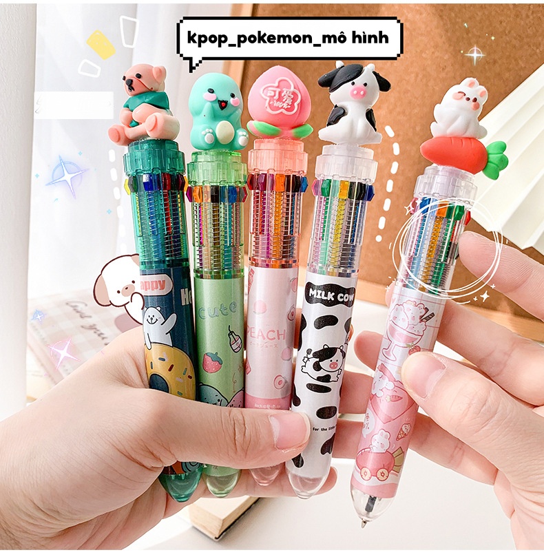Bút bi 10 ngòi 10 màu nhiều hoạ tiết siau6 dễ thương