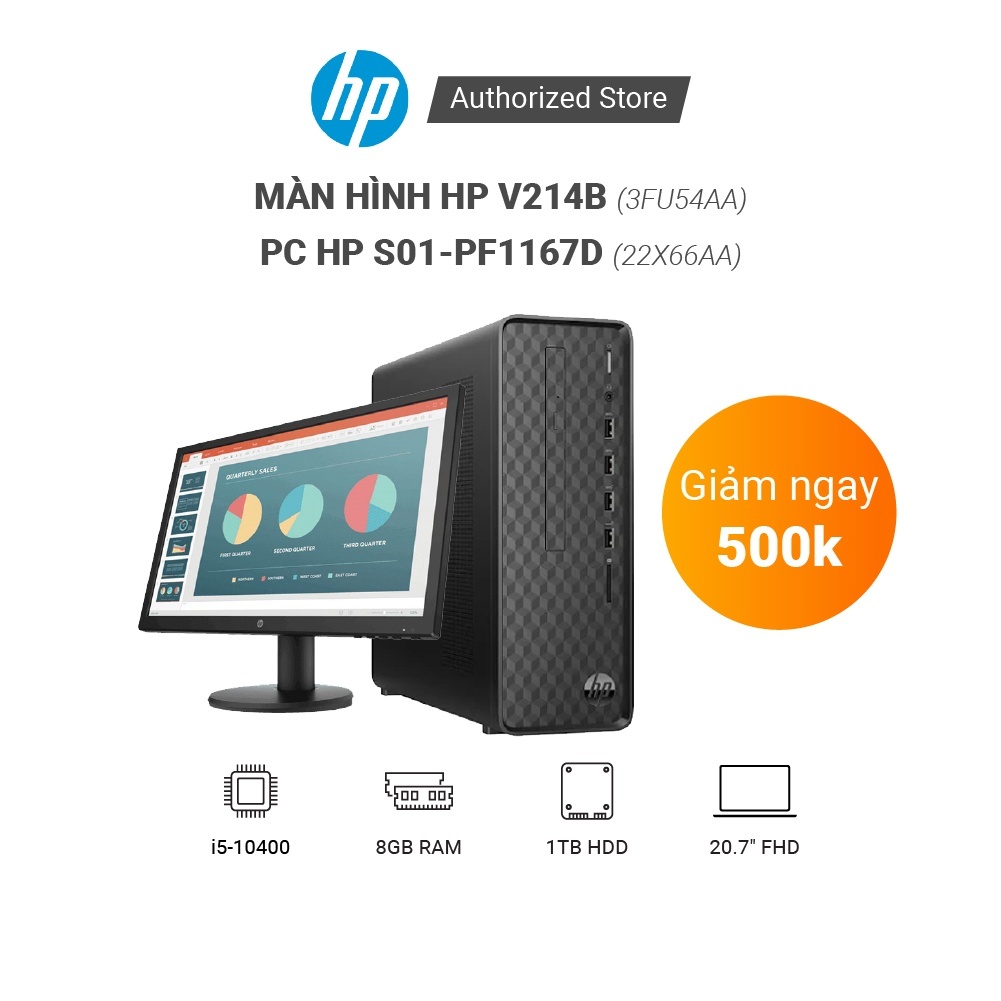 Combo PC HP S01-pF1167d (22X66AA) Core i5-10400 | 8GB RAM | 1TB HDD + Màn hình HP V214b (3FU54AA) 20.7-inch