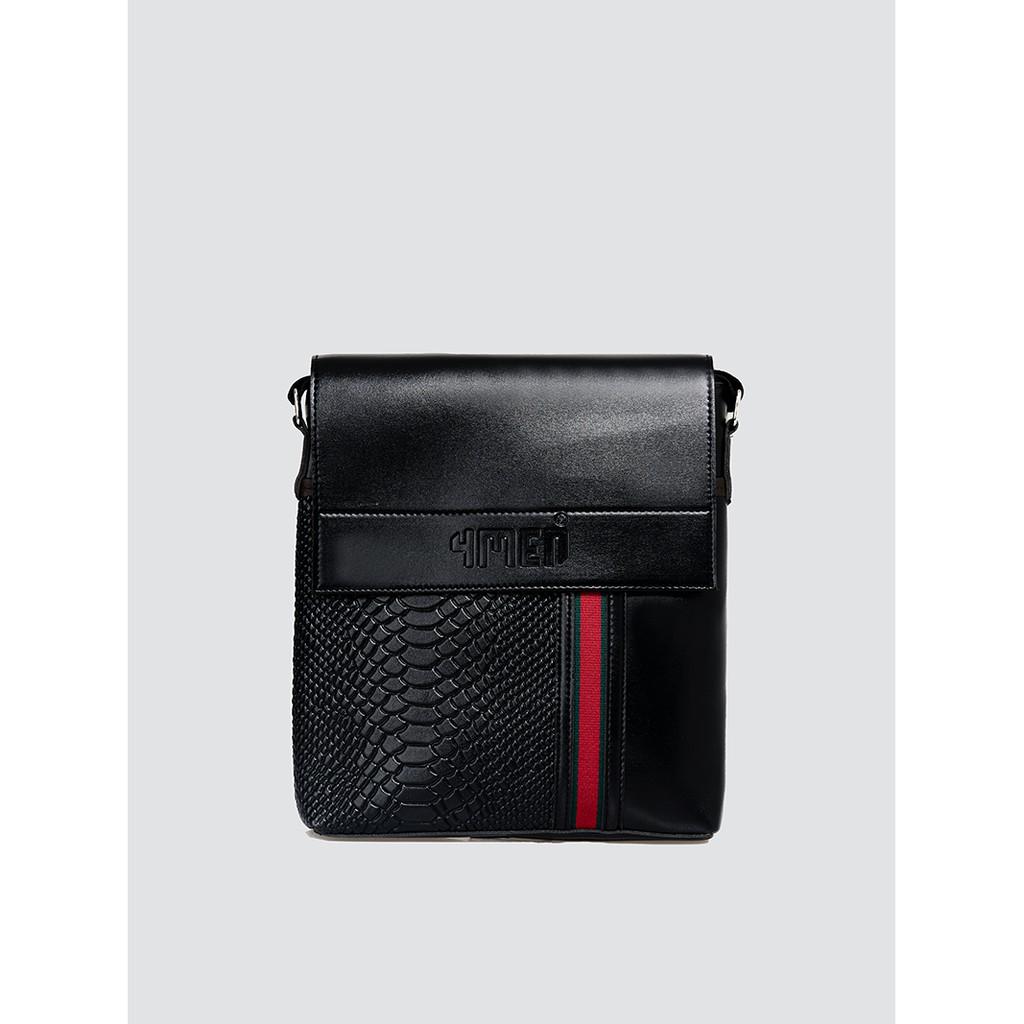 Túi đeo chéo nam đẹp 4MEN TX002 da tổng hợp cao cấp, bền bỉ, phối dây sọc đen đỏ nổi bật