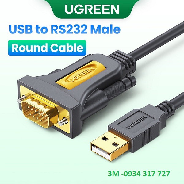 UGREEN Cáp chuyển đổi USB qua RS232 COM PDA DB9 9 chân có chipset PL2303 hàng chính hãng