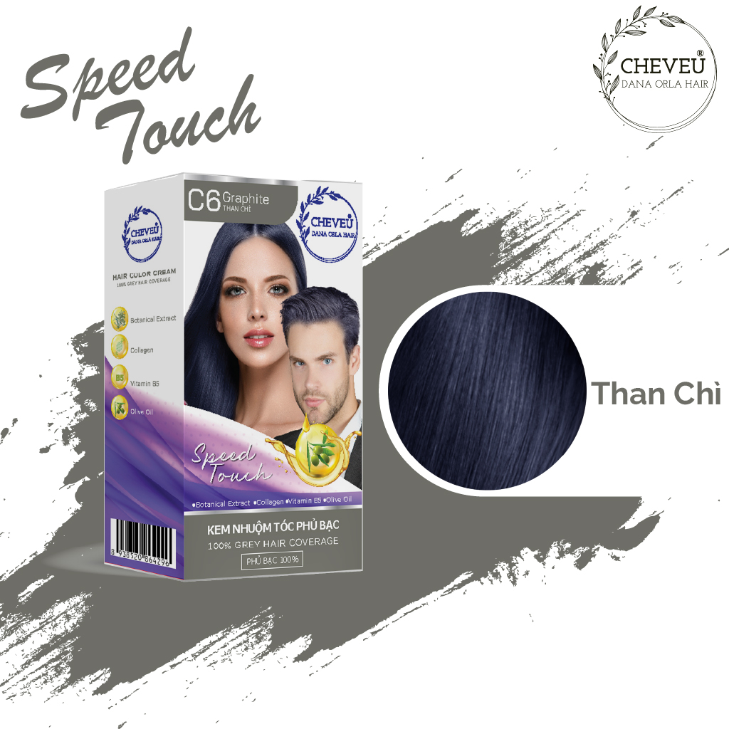 C6 - Than Chì -  Kem nhuộm tóc phủ bạc Thảo Dược Cheveu