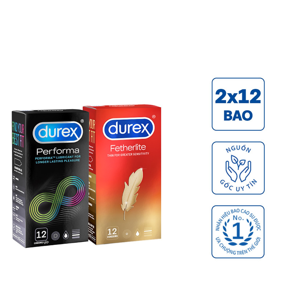 Bộ 1 hộp bao cao su Durex Performa 12 bao và 1 Durex Fetherlite 12 bao