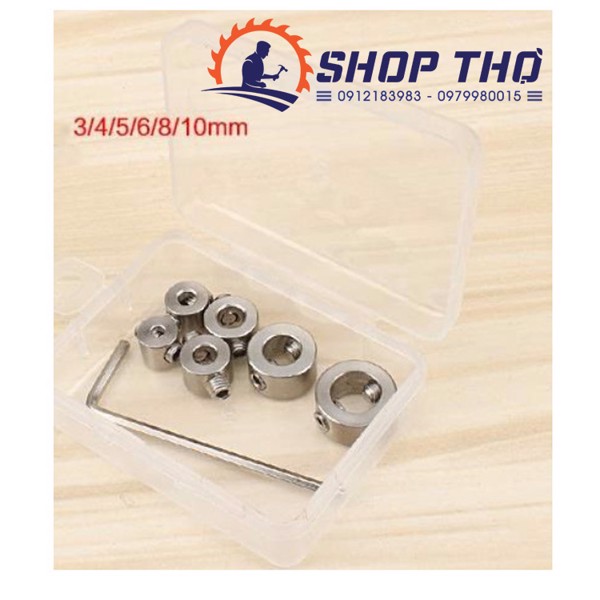 Bộ 6 vòng giới hạn mũi khoan - inox 2 đầu chặn