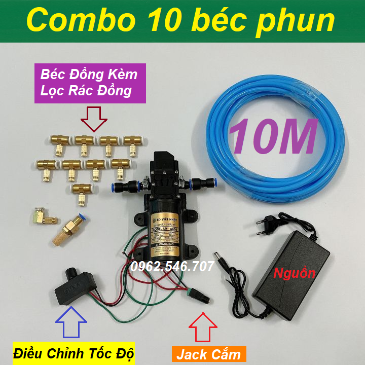 Combo máy bơm phun sương 12v áp lực cao - máy bơm nước mini 12v làm mát không khí - bơm nước việt nhật tăng áp mini