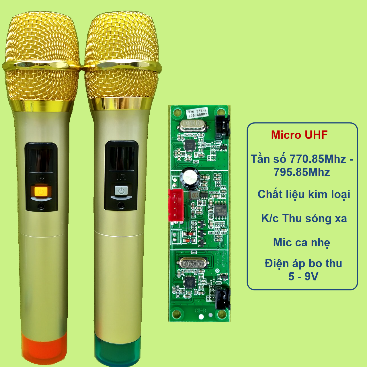 Combo 5 bộ, 10 bộ Micro không dây cho loa kéo UHF cho loa kéo dạng phím bấm - thân nhôm, micro cho loa kéo