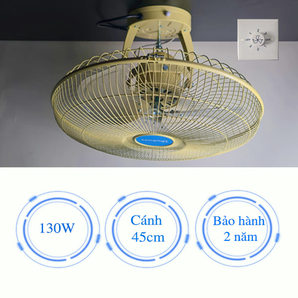 QUẠT ĐẢO TRẦN CÔNG NGHIỆP CÁNH 45CM/130W