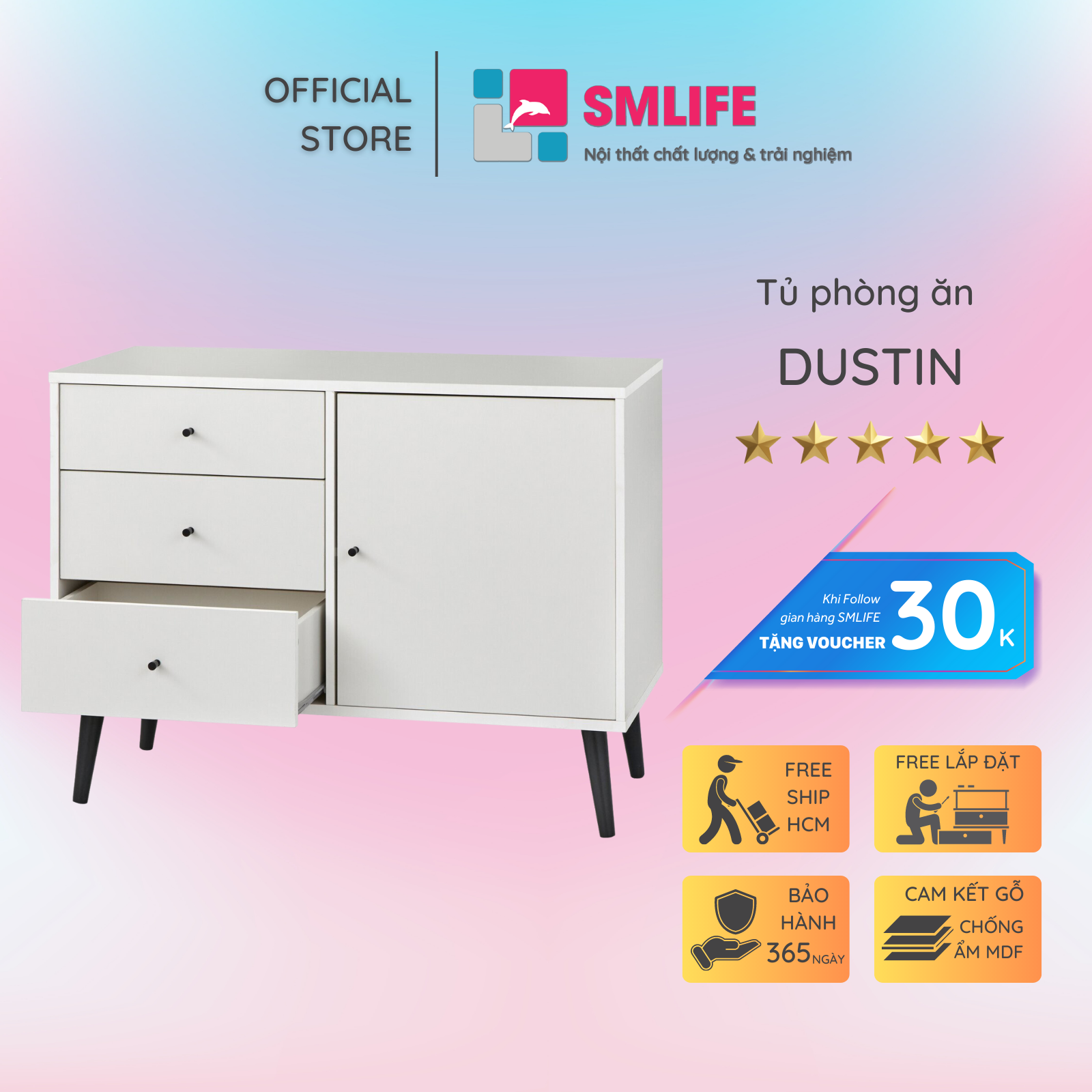 Tủ phòng ăn gỗ hiện đại SMLIFE Dustin | Gỗ MDF dày 17mm chống ẩm | D100xR50xC60cm