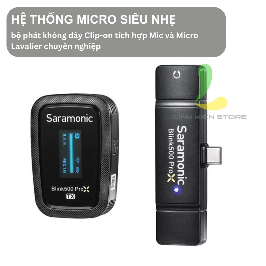 Micro thu âm không dây Saramonic Blink500 ProX B5 - Thiết bị ghi âm dành cho một người công Nghệ 2.4GHz cổng cắm Type-C - Hàng chính hãng