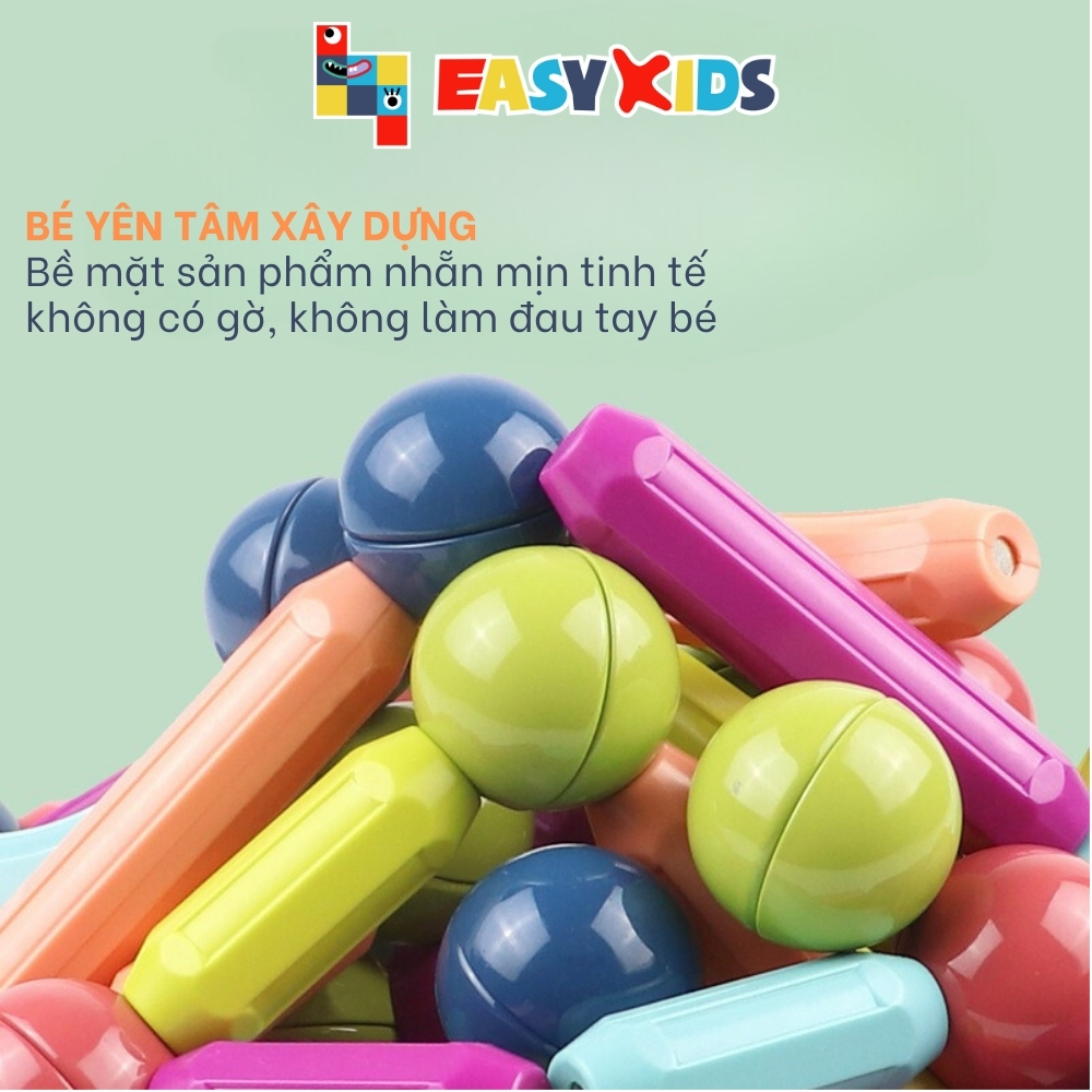 Bộ Đồ Chơi Xếp Hình Nam Châm Thông Minh Magnetic Blocks, Trò Chơi Nam Châm Xếp Hình Cho Bé Tăng IQ 64 Chi Tiết