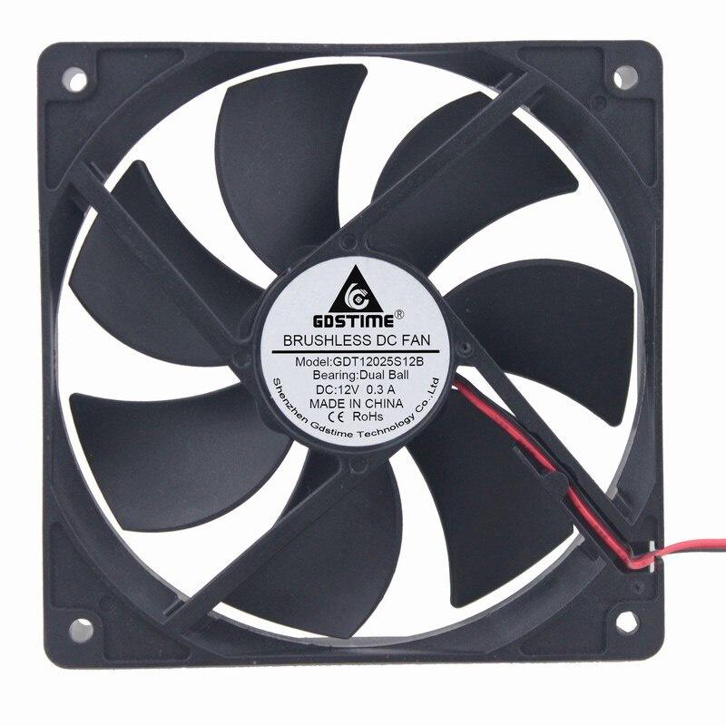 Gdstime1 Pcs 120*120*25mm Two Ball Bearing Cooling Cooler DC 12V 0.3A Axial Ventilation Fan 120mm x 25mm 12cm 2Pin 12025B