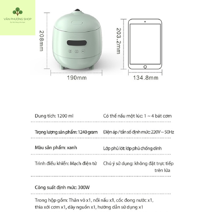 Nồi Cơm Điện Mini Đa Năng 1.2L