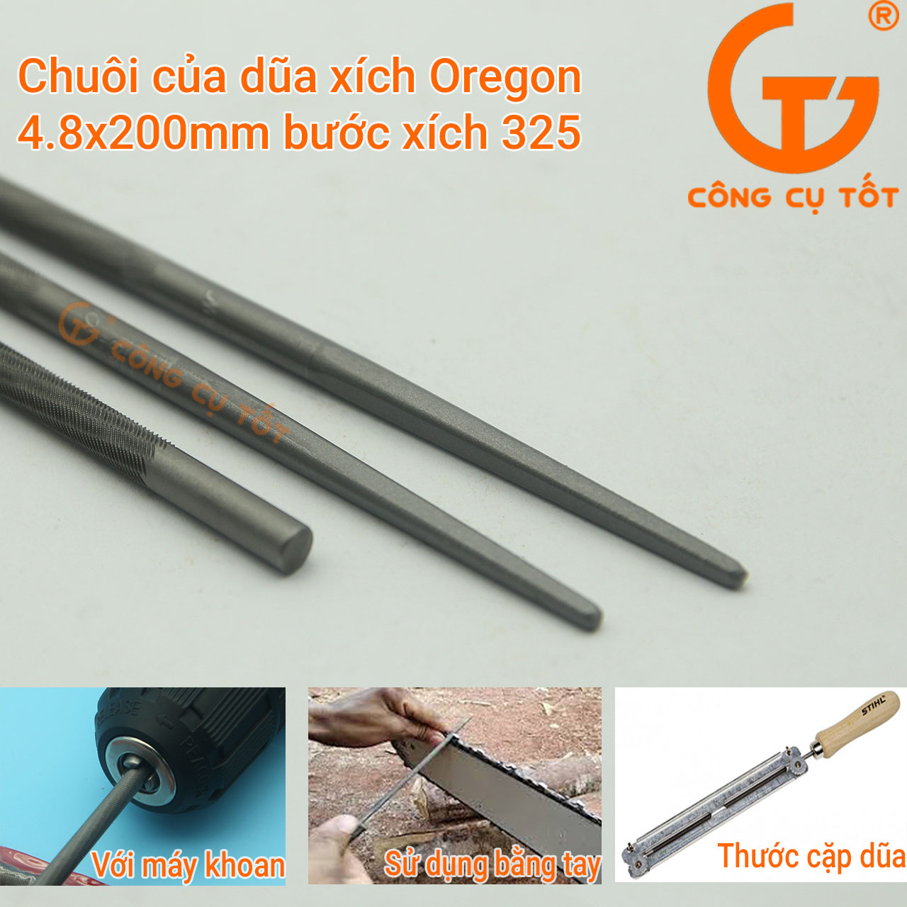 Dũa xích máy cưa Φ4.8 x 200mm dùng cho bước xích 325