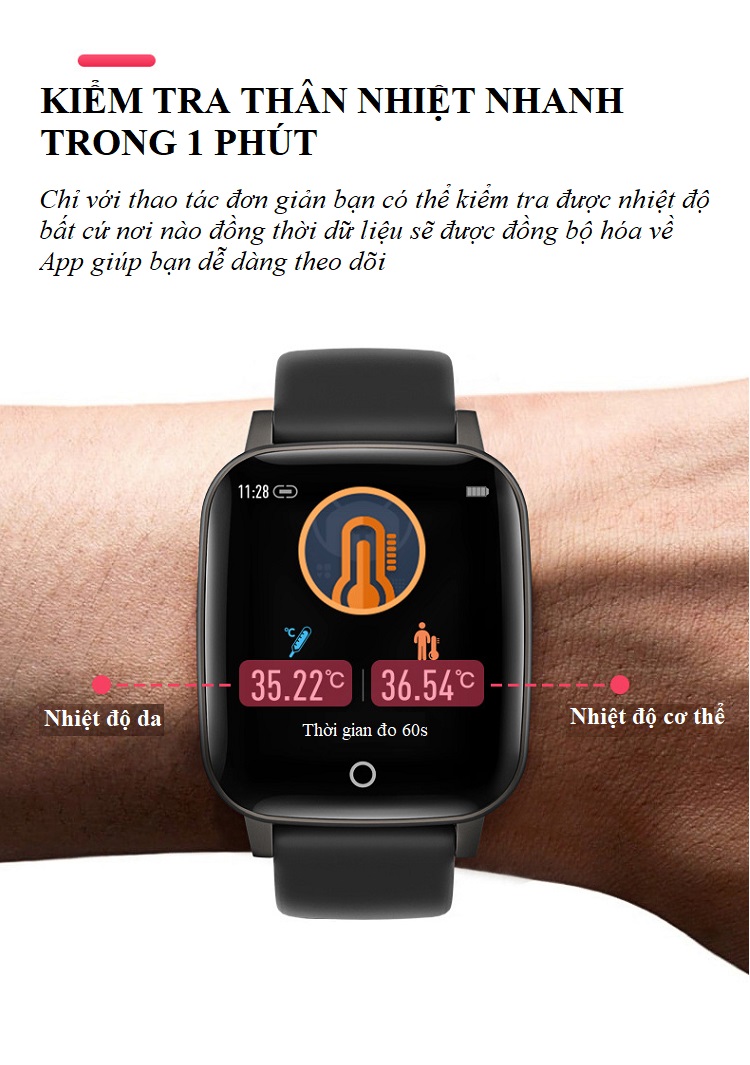 Đồng Hồ Thông Minh Smartwatch T1.QW18T Theo Dõi Sức Khỏe, Tích Hợp Chế Độ Đo Thân Nhiệt