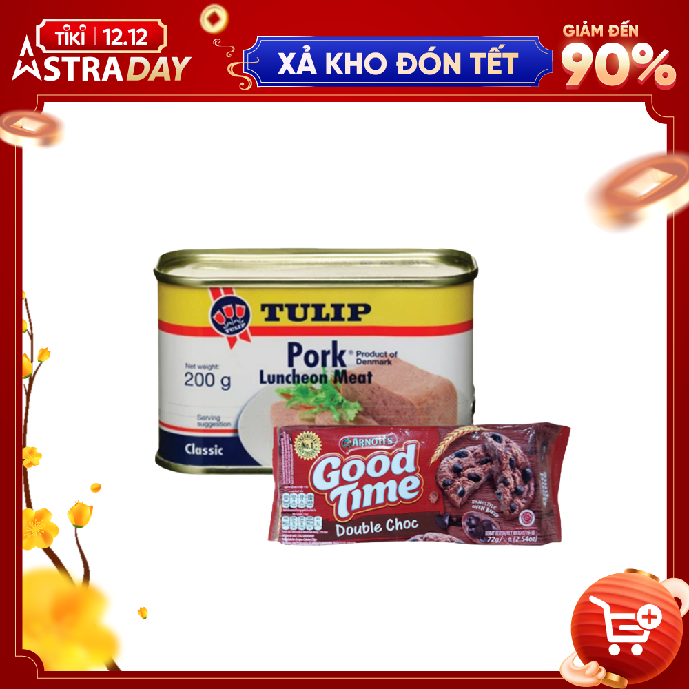 COMBO 1 Hộp Thịt Heo Hộp Tulip 200g + 1 Gói Bánh Quy Socola Arnott's GoodTime 72g