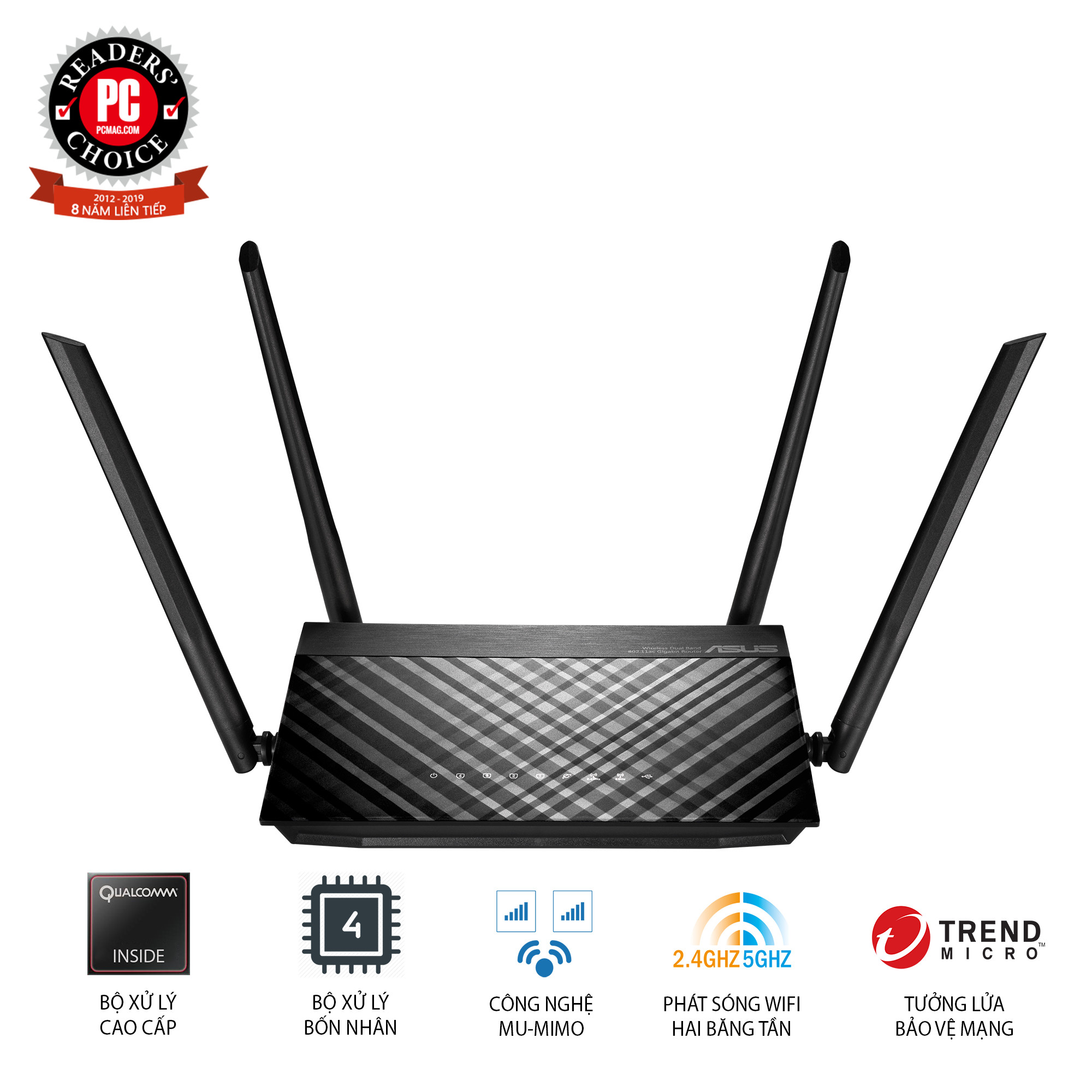 Router Wifi Asus RT-AC59U Mobile Gaming Chuẩn AC1500 MU-MIMO Băng Tần Kép USB Stream 4K - Hàng Chính Hãng