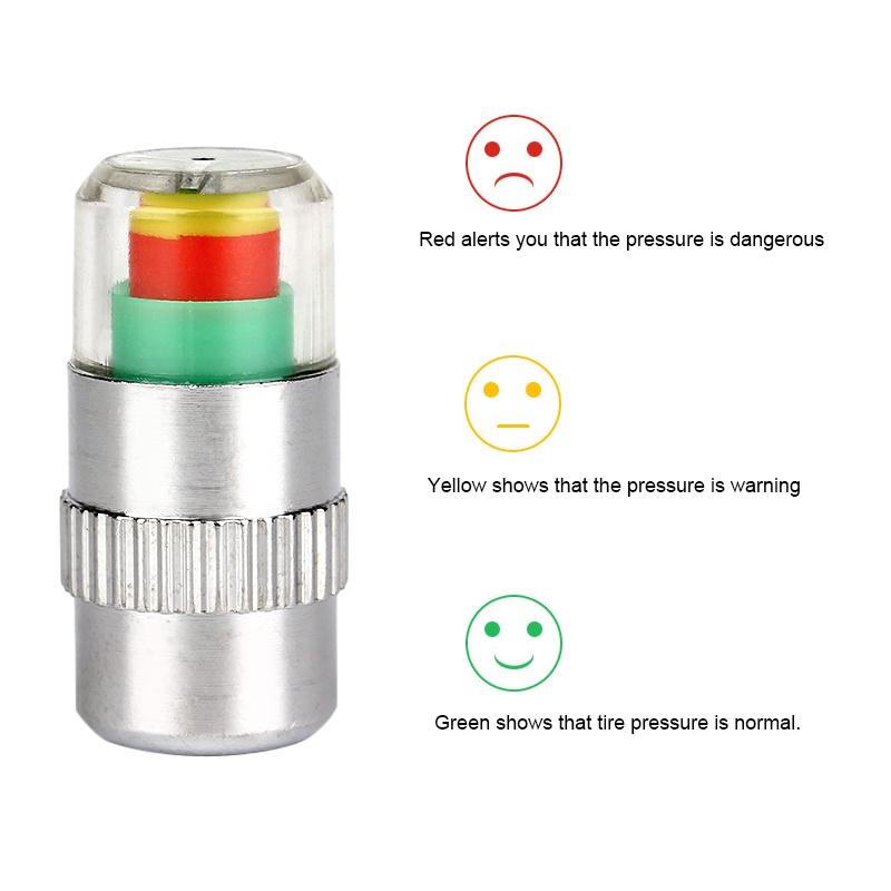 Set 4 nắp van lốp xe chỉ báo áp suất 3 màu sắc 2.4bar 36PSI chất lượng cao