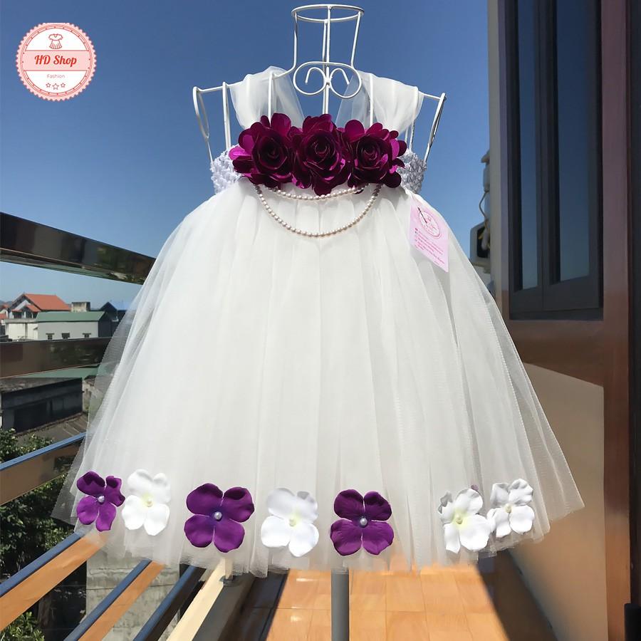 Váy tutu cho bé gái trắng cẩm tú cầu