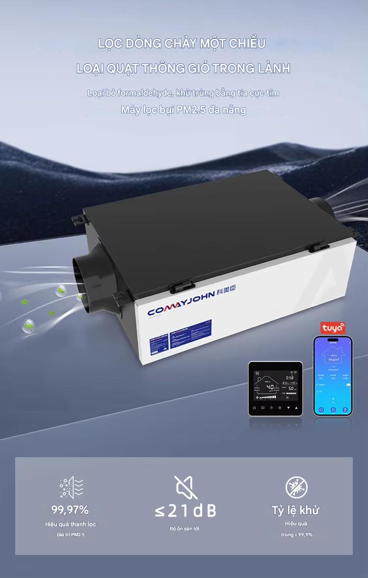 Máy cấp không khí tươi,Comay John 250m3/h 4 màng lọc PM2.5, Hepa Nhật Bản - Hàng chính hãng
