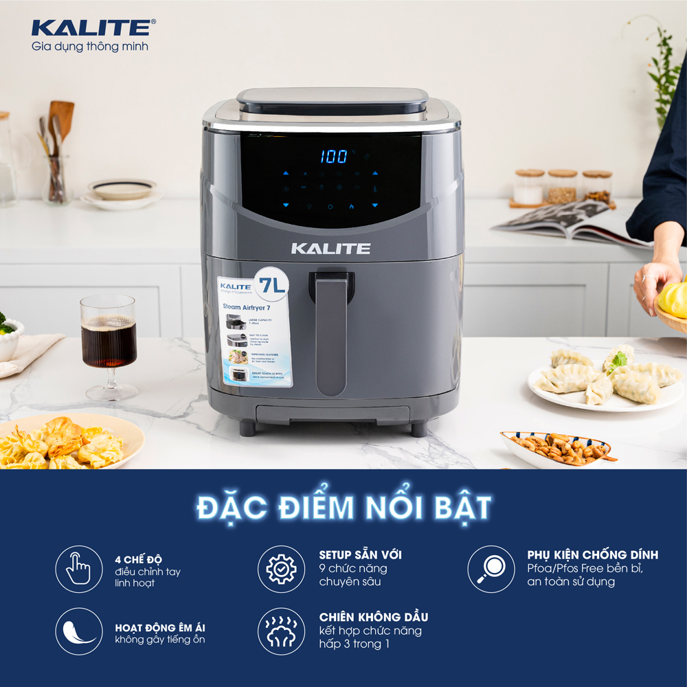 Nồi Chiên Hơi Nước Kiêm Hấp KALITE STEAM 7 Tiêu Chuẩn Châu Âu Dung Tích 7 Lít Công Suất 1700 W - Hàng Chính Hãng