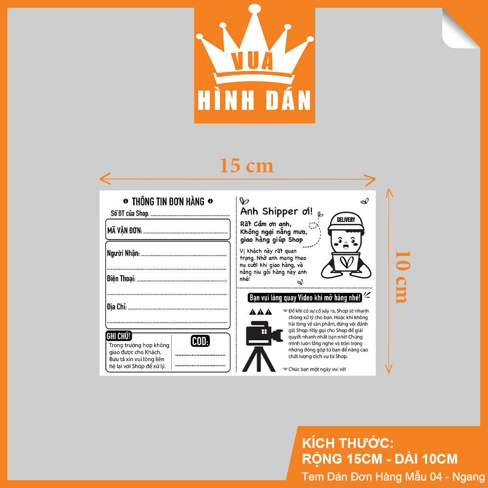 Set 50/100 tem / sticker / decal 15x10cm 3 in 1: Cám ơn khách, Gửi Shipper, mã đơn hàng, lưu ý khách khi mở hàng - dành cho shop - 10 Mẫu