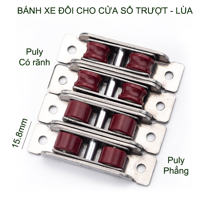 Combo 2 bánh xe đôi khung thép, bánh nhựa Nilong dùng cho cửa lùa-trượt đa năng