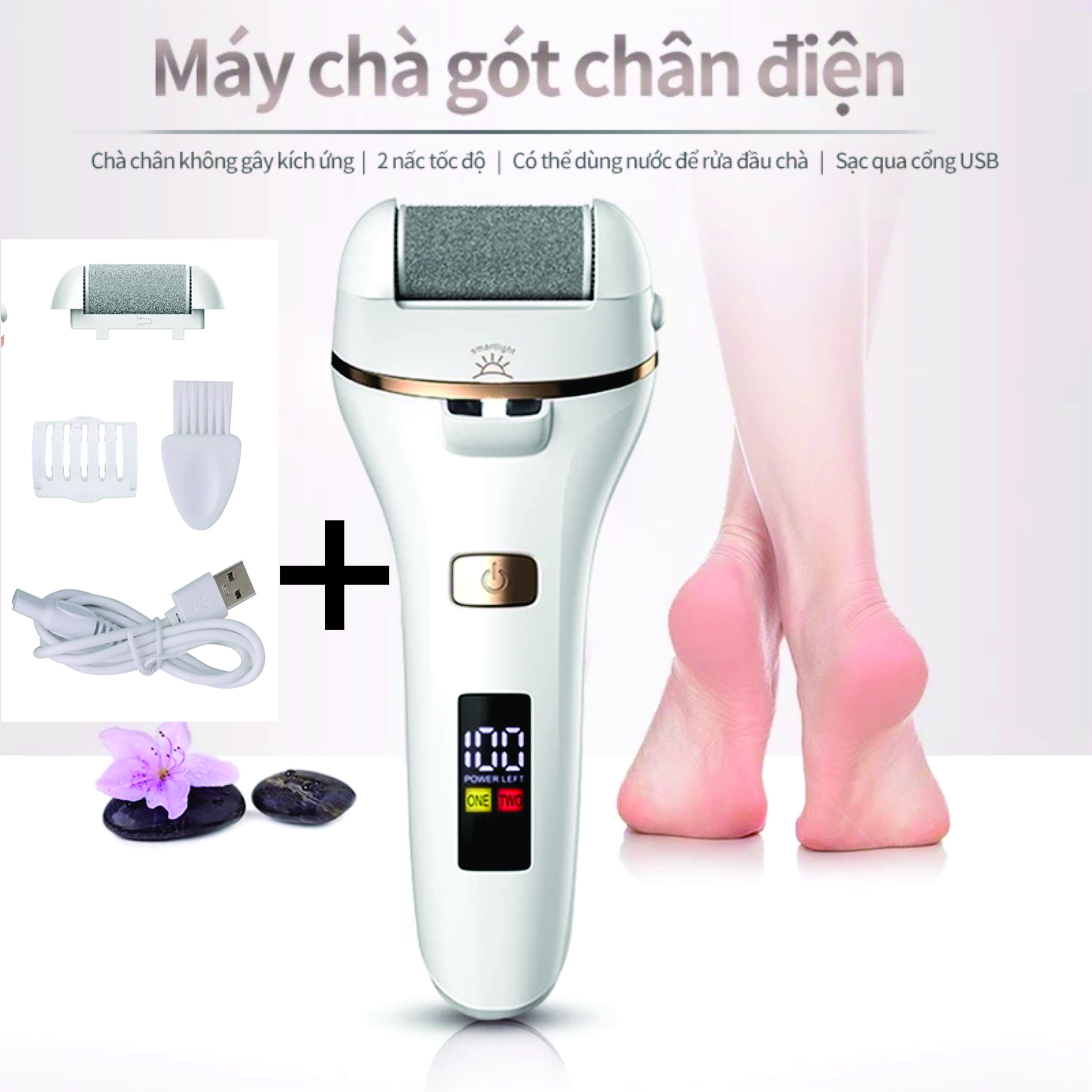 Máy Chà Gót Chân Tẩy Tế Bào Chết Pin Tích Điện 2 Đầu Mài Dụng Cụ Chà Gót Chân Chuyên Dụng Chết An Toàn