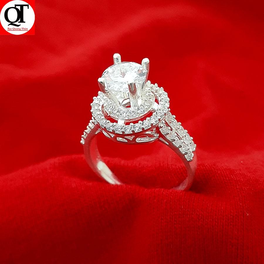 Nhẫn nữ bạc ta ổ cao gắn đá kim cương nhân tạo 6ly trang sức Bạc Quang Thản - QTNU1