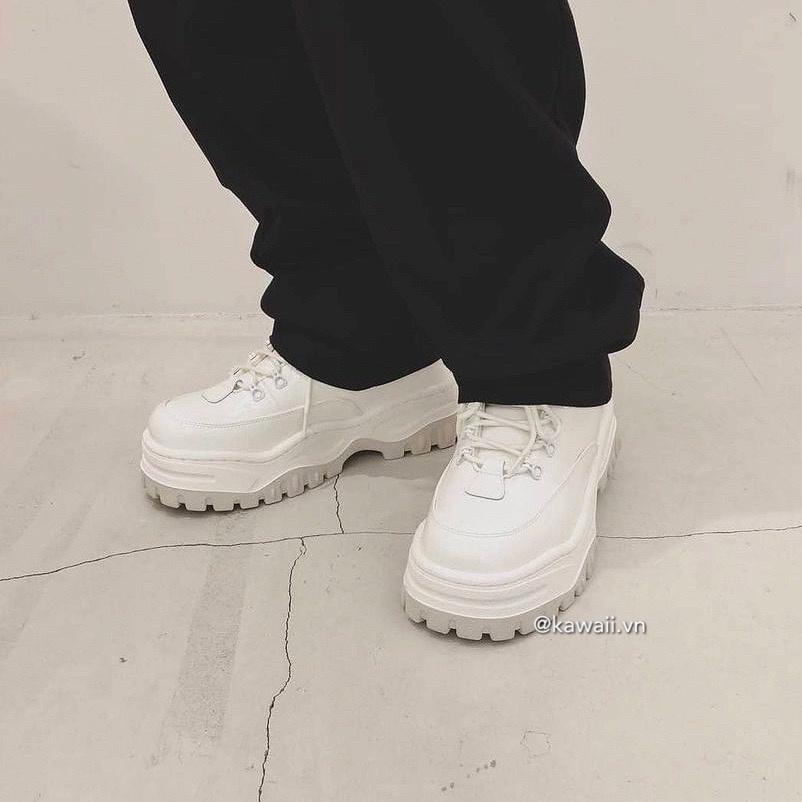 WHITE ANGEL LEATHER SNEAKERS - GIÀY THỂ THAO TRẮNG MÓC DÂY đế 5cm