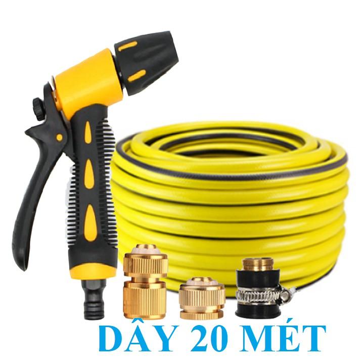 Bộ dây vòi xịt nước rửa xe, tưới cây . tăng áp 3 lần, loại 20m 206236 đầu đồng,cút đồng,+ tặng mở chai
