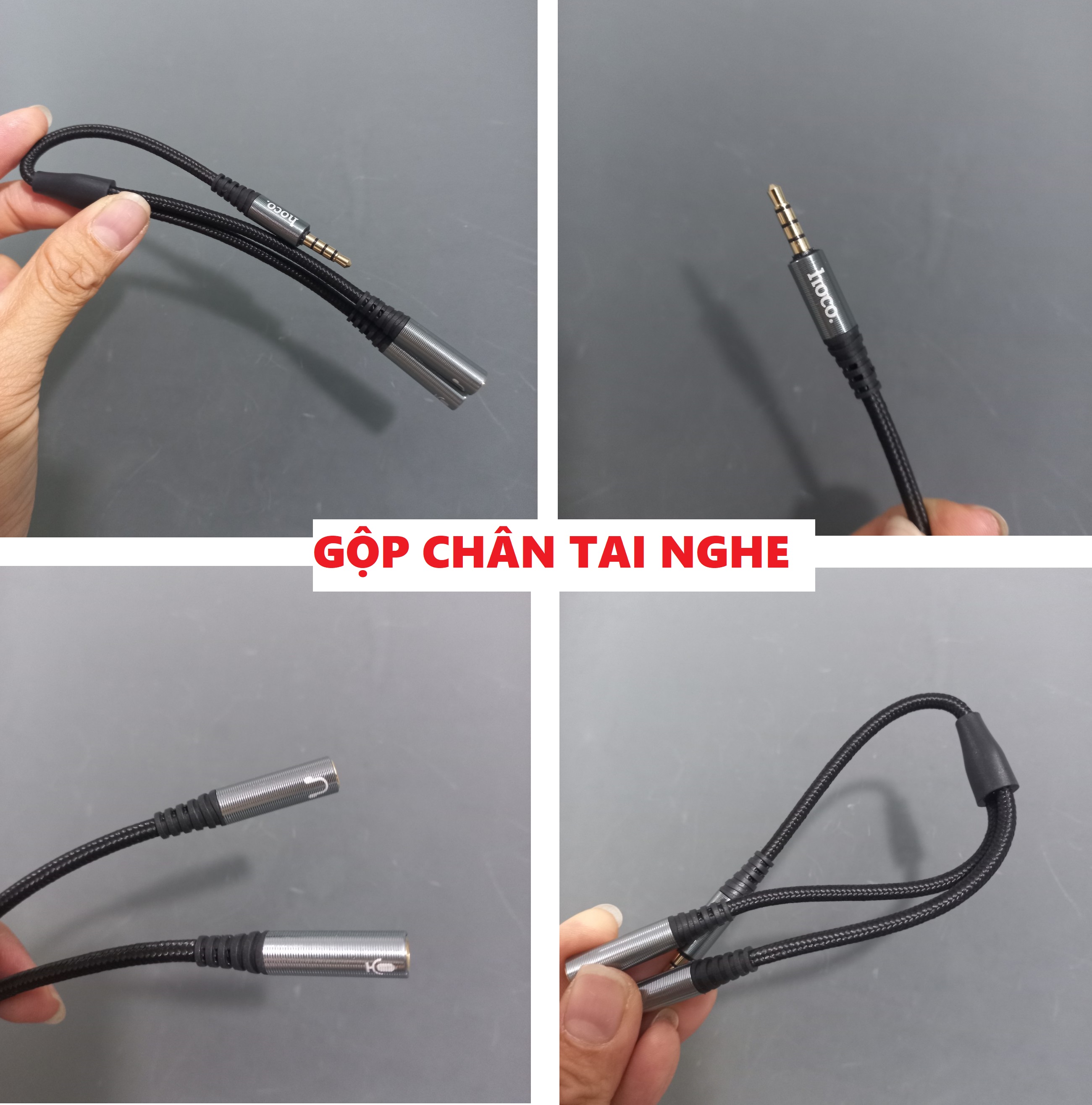 Cáp gộp 2 chân tai nghe chia chân tai nghe 3.5mm Mic + audio hoco UPA21 2in1 _ Hàng chính hãng