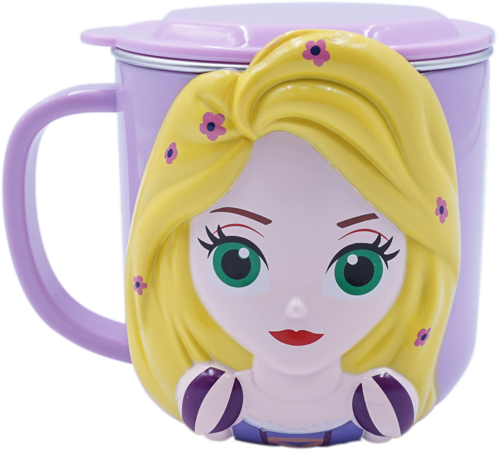 Ly cốc giữ nhiệt Disney hình Rapunzel công chúa tóc dài 3D có nắp và quai cầm cho bé - 260ml