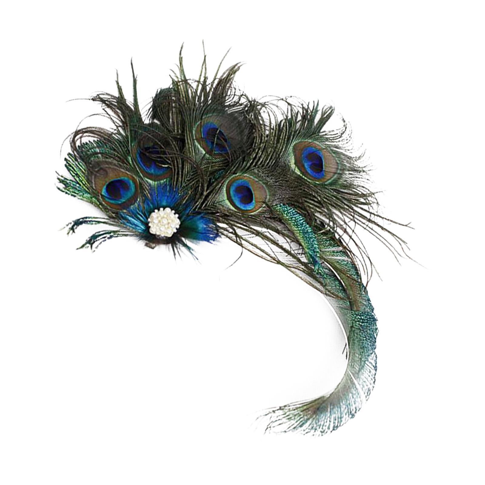 2X 1920s  Feather Headband Women 20s Accessories Bridal Headpiece  Beige