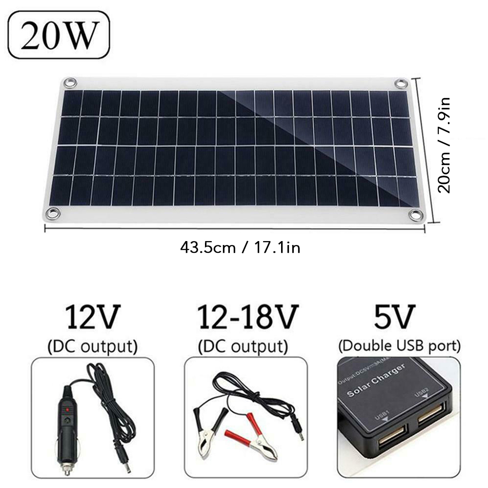 Bảng Sạc Pin Năng Lượng Mặt Trời Có Đầu USB Sạc Điện Thoại Chống Thấm Nước