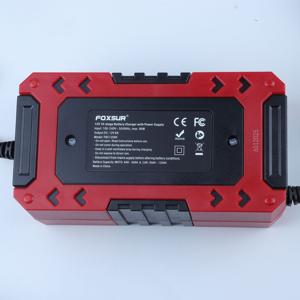 Bộ sạc ắc quy thông minh FOXSUR 12V 6F 10 giai đoạn 4AH - 120AH khử sunfat và tự động ngắt FBC1206F 6A