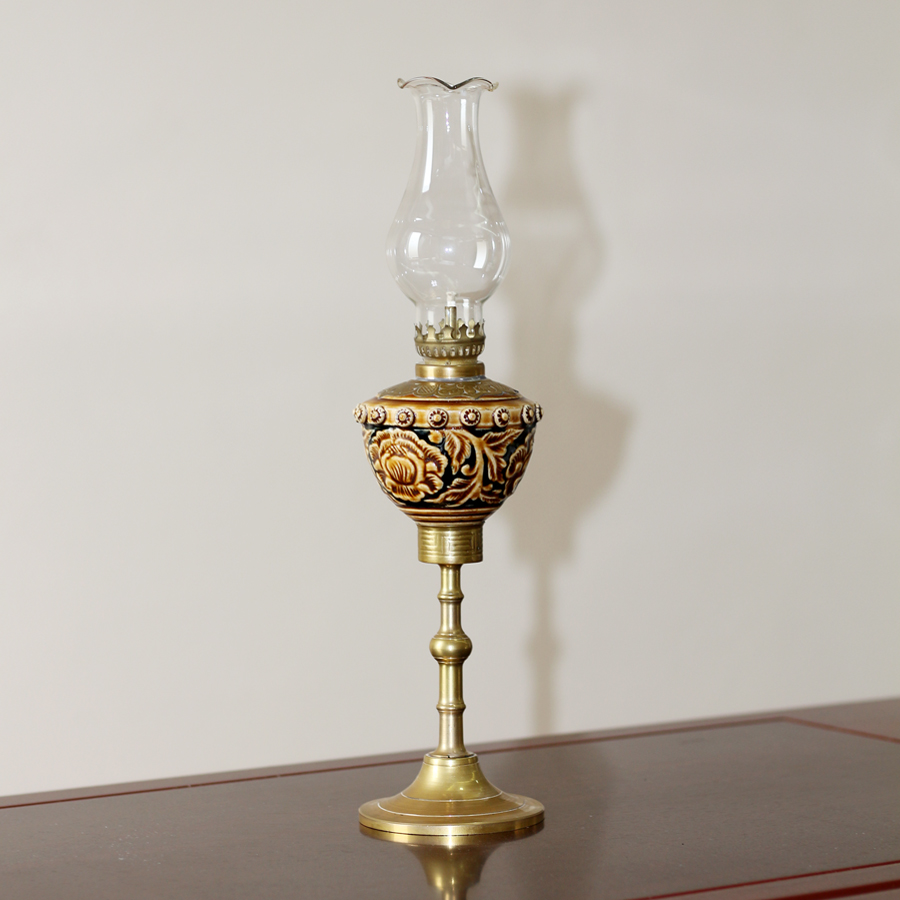 Đèn thờ dầu men cổ khắc nổi hoa Phù Dung gốm sứ Bát Tràng (đèn dầu, đèn thờ cúng)