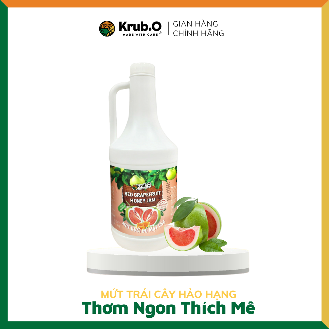 Mứt Bưởi Đỏ Mật Ong Krub.O - Can 2.1kg - Nguyên liệu pha chế - Mứt trái cây