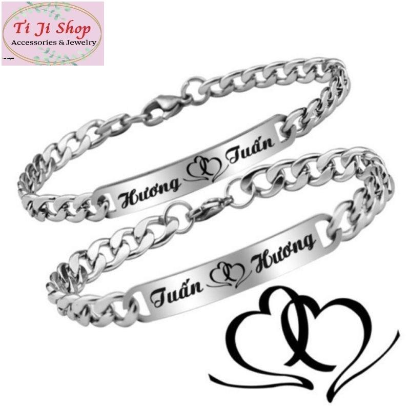 Vòng tay lắc tay cặp đôi  inox khắc tên theo yêu cầu không đen không gỉ sét
