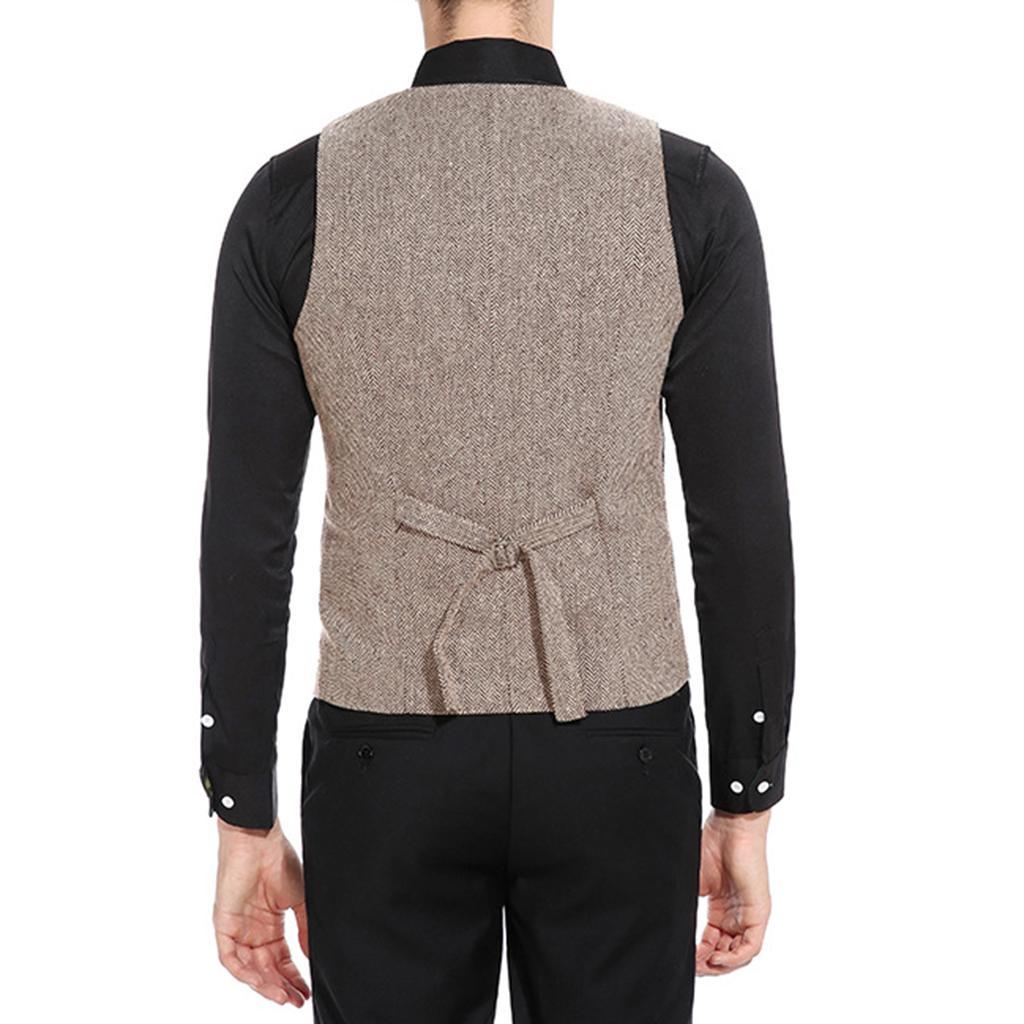 Men's Herringbone Tweed Suit Vest Slim Fit Waistcoat Groom Formal Vest