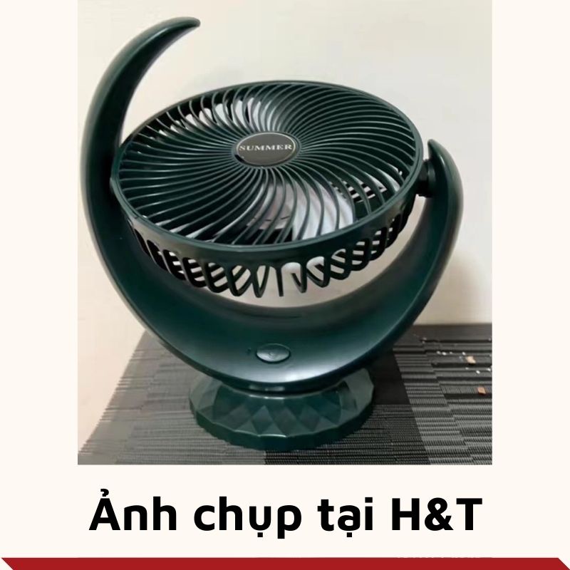 Quạt Mini Để Bàn Sạc Pin - Quạt Tích Điện Loại Lớn SUMMER Desktop Fan, Quạt Điện 3 Tốc Độ Gió, Tích Hợp Chế Độ Gập Thông Minh Sử Dụng 6-8 Tiếng