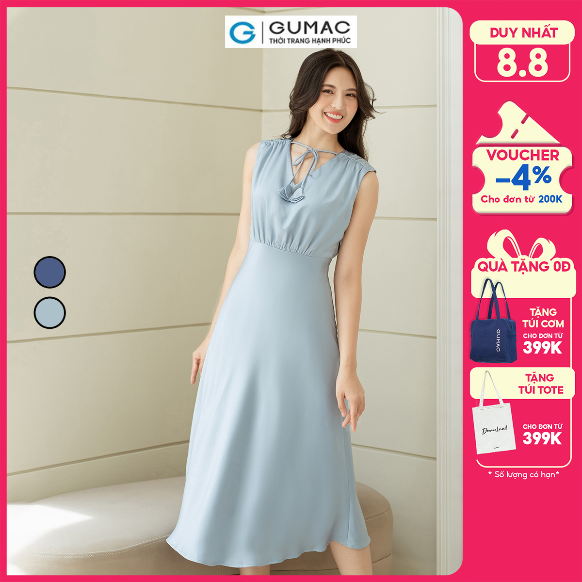 Đầm A nơ cách điệu GUMAC DD08042