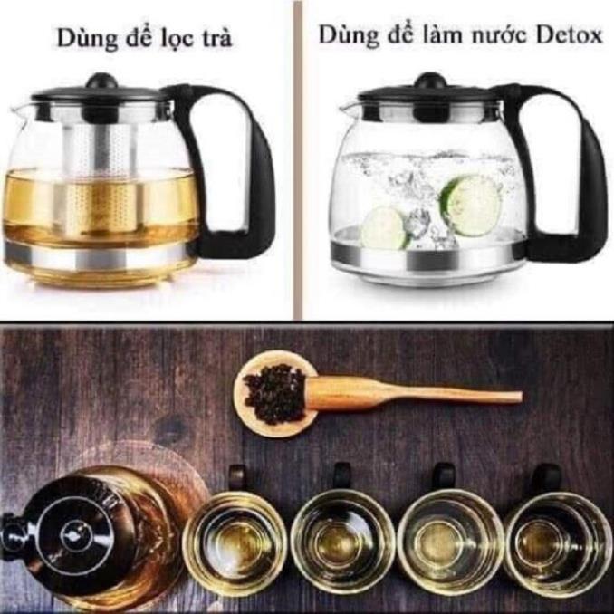 Bộ ấm trà thủy tinh có lưới lọc kèm 4 ly