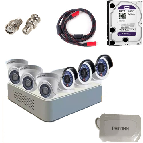 Trọn bộ 6 camera giám sát Hikvision 3 DS-2CE56D0T-IRP + 3 DS-2CE16D0T-IR + DS-7108HGHI-F1/N (2 MP ) - Hàng Chính Hãng