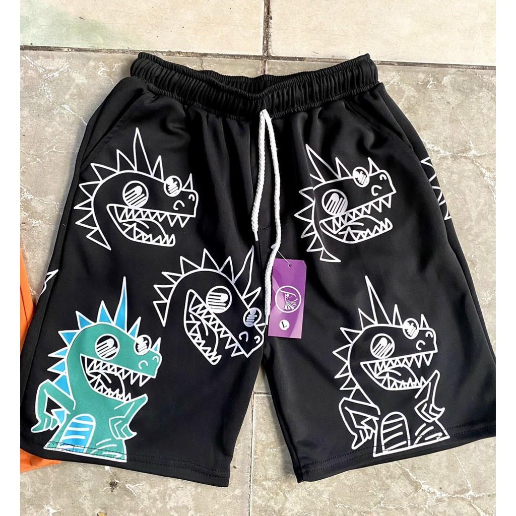 Quần short poly in hình khủng long co giãn 4 chiều mềm mịn