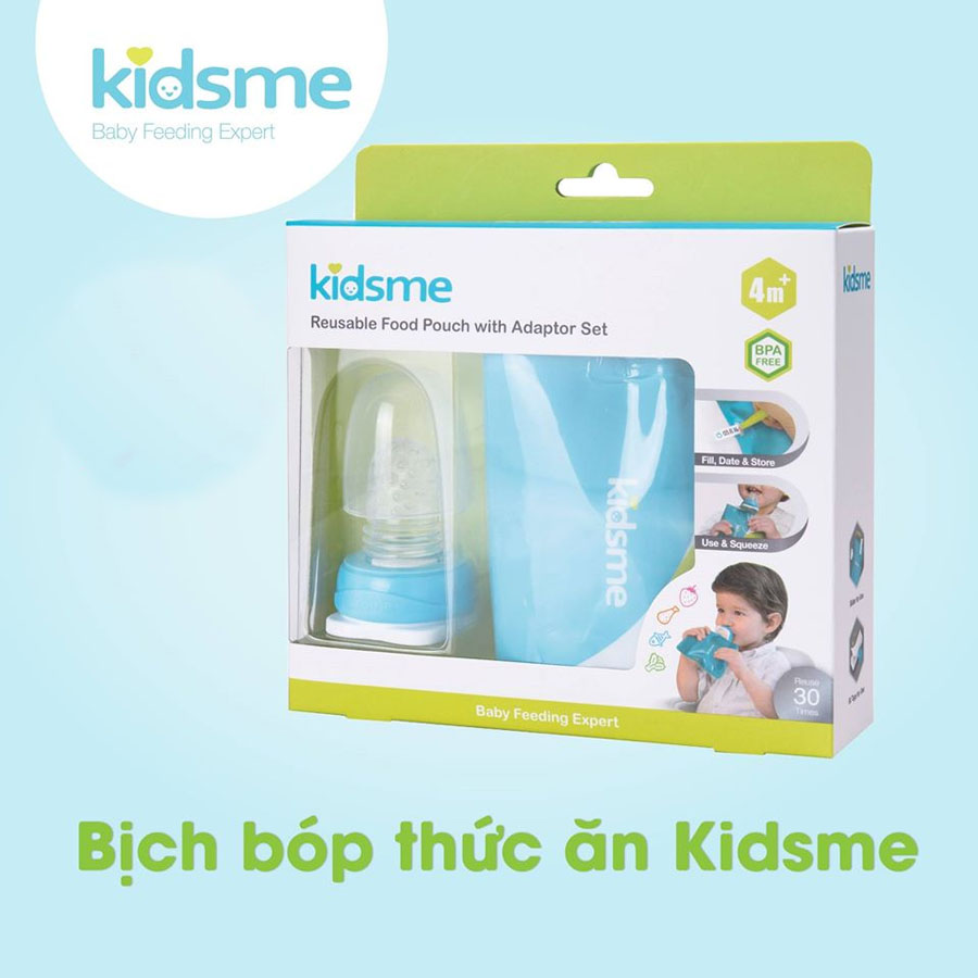 Bộ Túi Bóp Thức Ăn Với Ti Nhai Nối Baby Feeding Expert Kidsme Anh Quốc Cho Bé Từ 4 Tháng Tuổi - Ti Nối Màu Xanh Chanh - Ăn Dặm Chủ Động